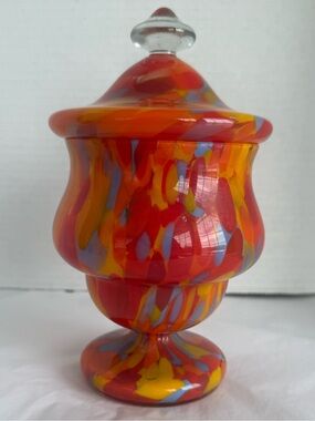 VTG Franz Welz Bohemian Art Glass Lidded Candy Jar Multi-Colour Spatter Glass